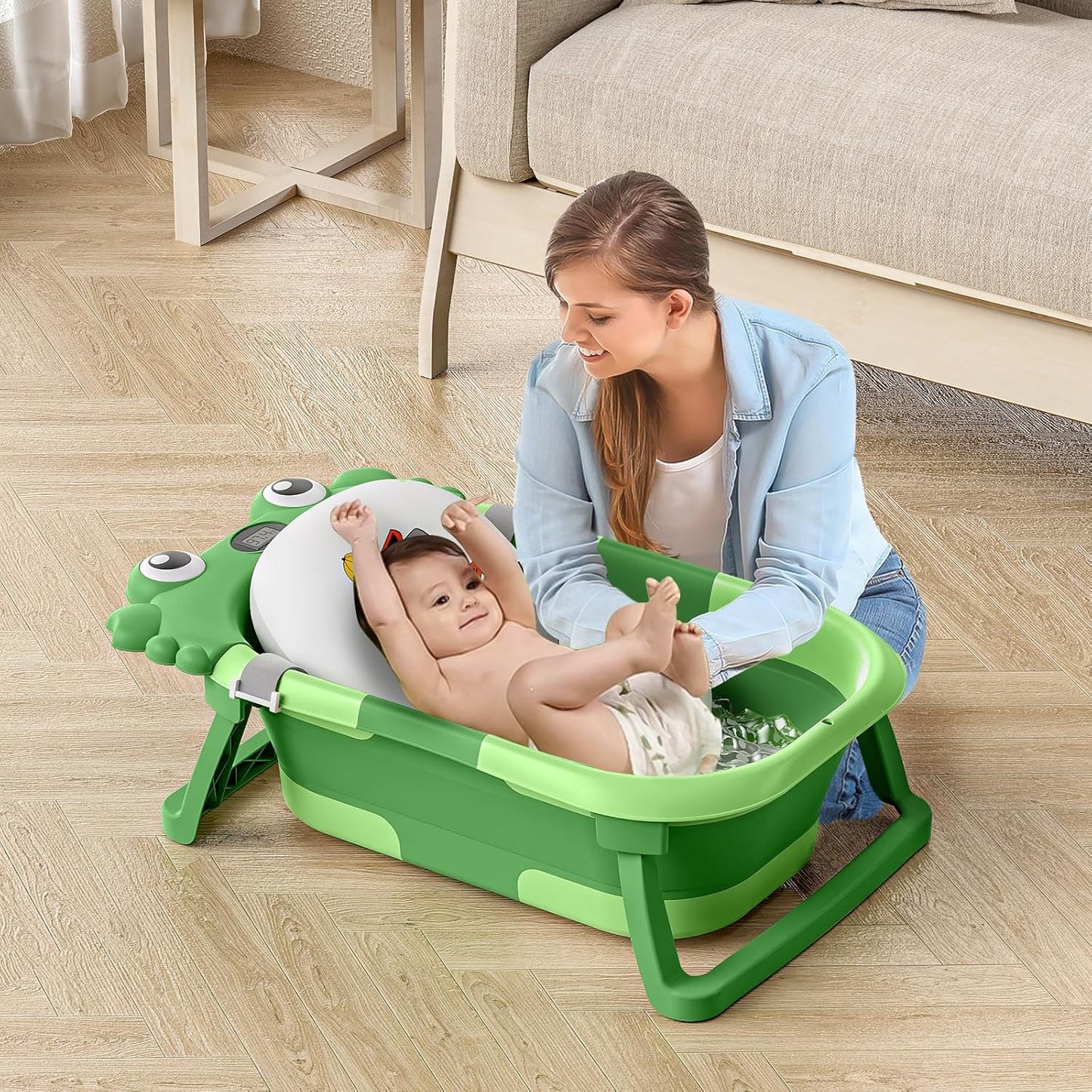Bañera plegable para recién nacidos a niños pequeños con monitor de...