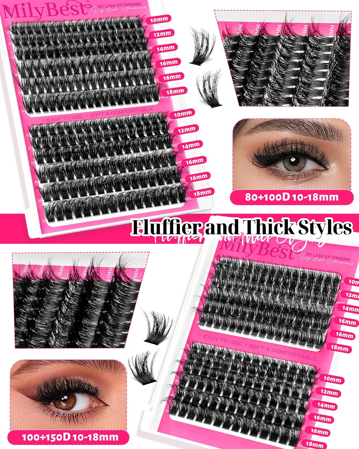 MilyBest Kit de racimos de pestañas de 4 estilos, 864 piezas, kit d...