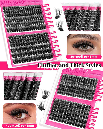MilyBest Kit de racimos de pestañas de 4 estilos, 864 piezas, kit d...
