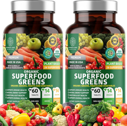 Paquete de 2 superalimentos verdes orgánicos N1N Premium, frutas y...