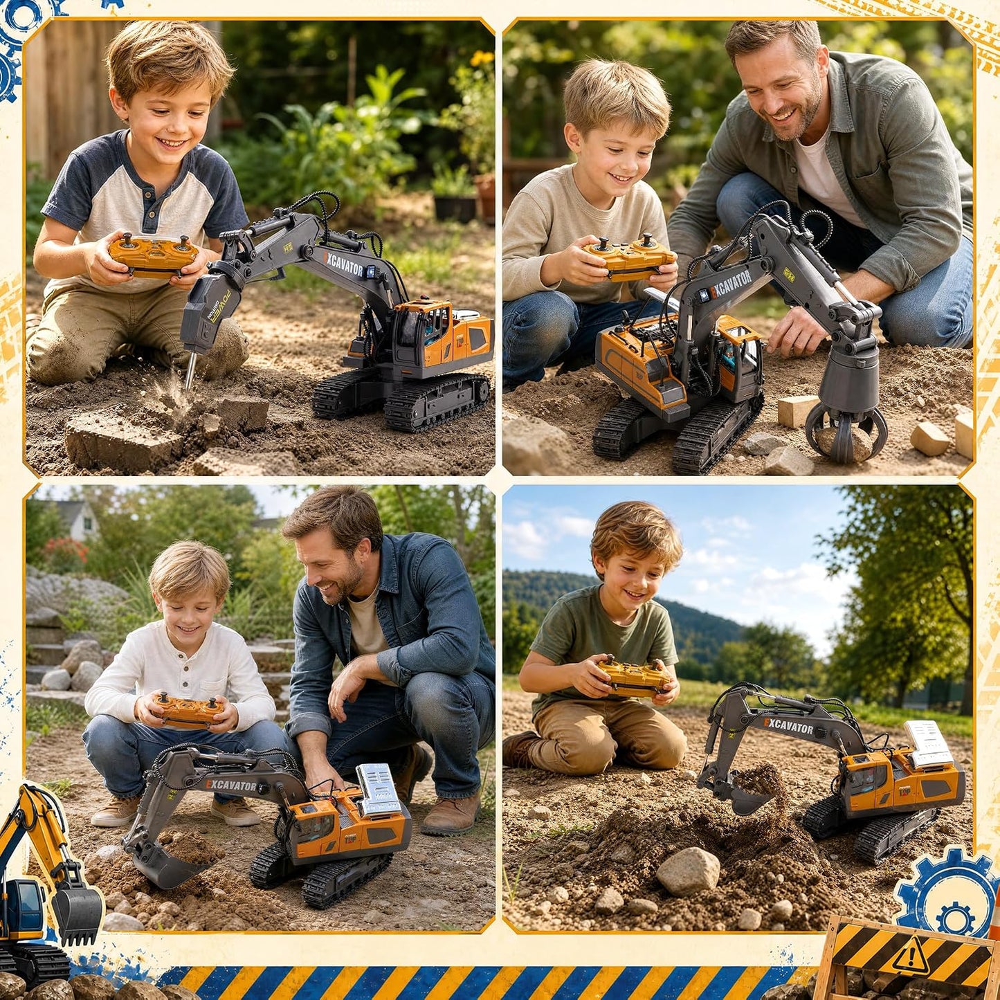 Excavadora de juguete con control remoto para niños, 3 en 1, cubo,...