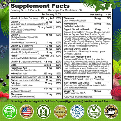 Multivitamínico diario para hombres 50 Plus - Multivitamínico vegan...