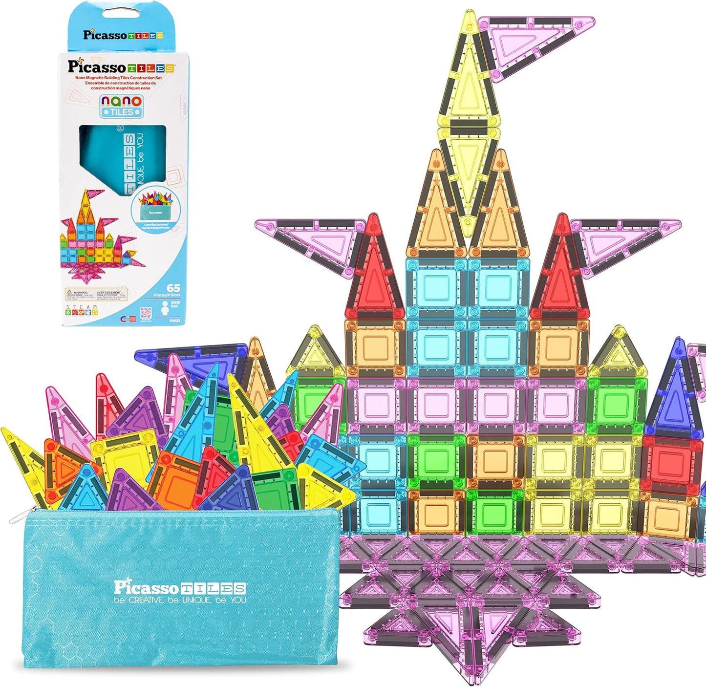 PicassoTiles Juego de 65 piezas de azulejos magnéticos nano de tama...