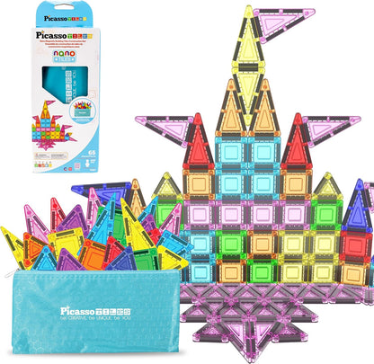 PicassoTiles Juego de 65 piezas de azulejos magnéticos nano de tama...