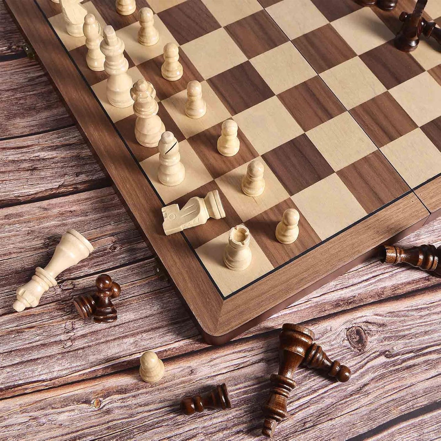 ELONGDI Juego de ajedrez de madera de 15" con piezas magnéticas...