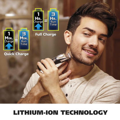 Wahl USA Recortadora recargable de iones de litio todo en uno para barba para hombres con accesorio de detalle y para recortar el pelo de las orejas y la nariz – Modelo 9854-600B