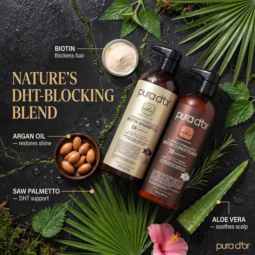 PURA D'OR Juego de champú y acondicionador de biotina clínicame...