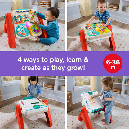 Fisher-Price Juguete para bebés y niños pequeños, mesa de actividades 4 en 1 y caballete de arte con música educativa para mayores de 6 meses, versión multiidioma