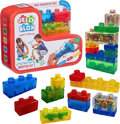 Kit creativo de bloques de gelatina Goliath Jelly Blox | Incluye 20 bloques | Bloques de construcción para niños pequeños y preescolares que los niños pueden apretar, estirar y aplastar | Acreditado