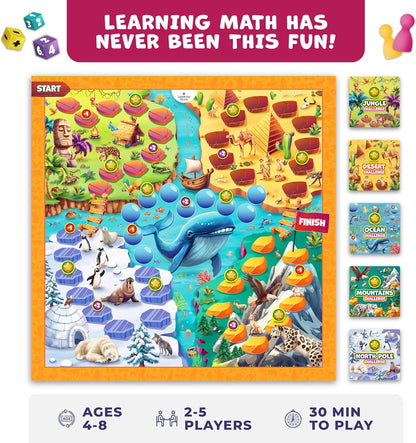 Number Hunter Juego de Mesa de Matemáticas – Aventura de Suma y Resta para Niños de 4 a 8 Años – Divertido Juego Educativo STEM para Kindergarten, 1º a 3º Grado, Educación en Casa y Noche de Juegos