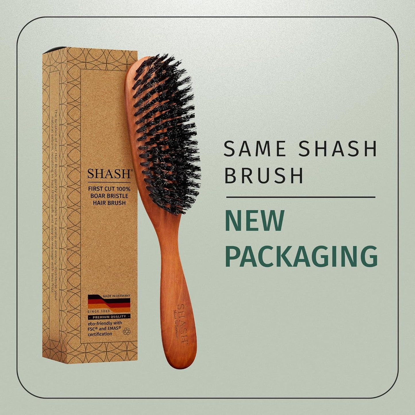 SHASH Cepillo de pelo clásico alemán de primer corte 100% con cerdas de jabalí desde 1869 – Acondiciona el cabello, mejora la textura, exfolia el cuero cabelludo, fino a normal, no para cabello grueso