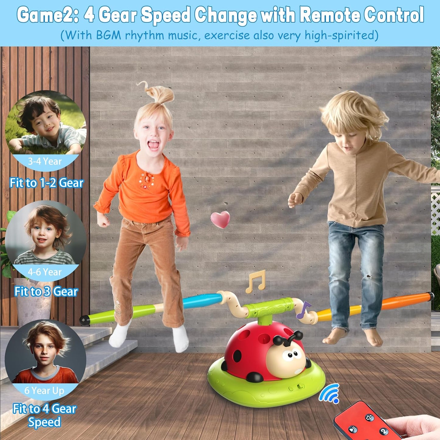 Engfa Juego de salto musical 3 en 1, juego de lanzar anillos y lanzador de cohetes pisoteador para niños, juguetes para niñas y niños de 3-5 años, juguete deportivo y al aire libre para edades de 5-7