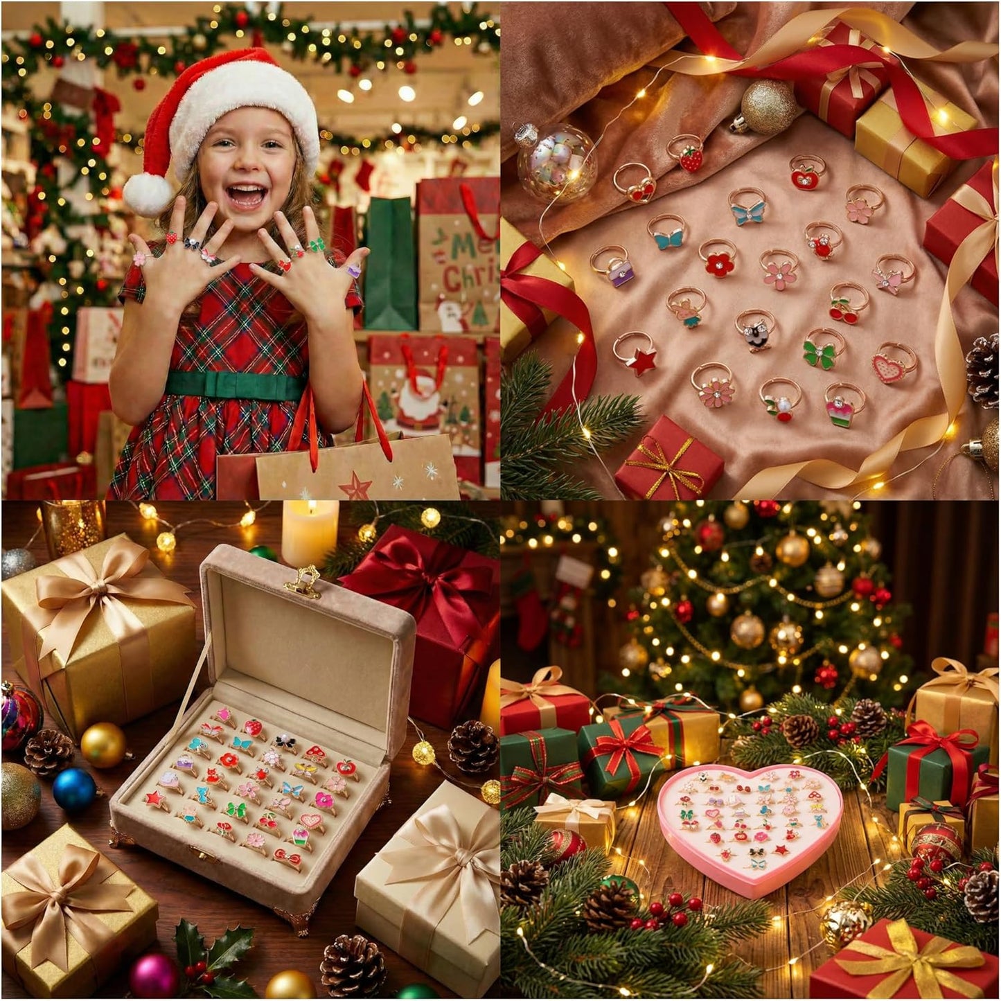 36 anillos de joyería de aleación para niña, ajustables, sin duplicación, anillos de juego para niños en caja, anillos de simulación y disfraces para niñas de 4 a 12 años, regalos de cumpleaños