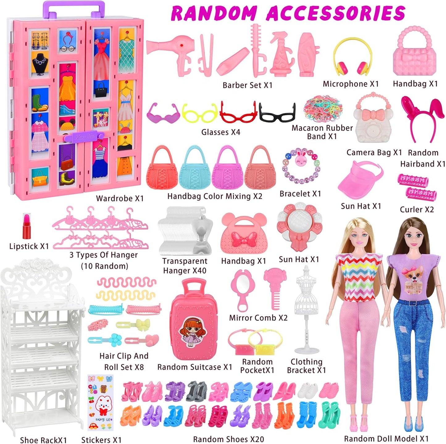 Juego de armario de muñecas con muñeca, 342 piezas de ropa y acceso...