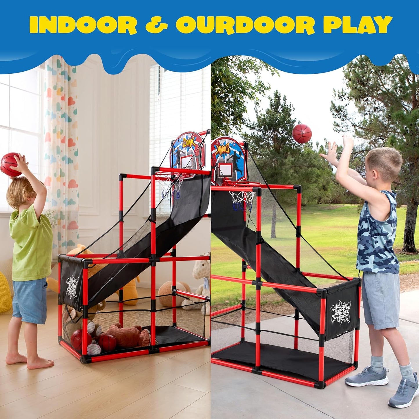 JOYIN Juego de baloncesto arcade rojo, aro de baloncesto interior p...