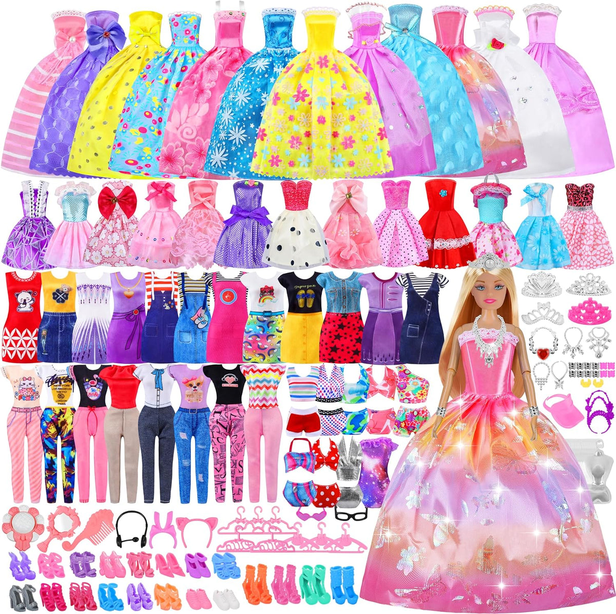 135 piezas de ropa y accesorios para muñecas con muñeca, vestidos d...