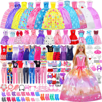 135 piezas de ropa y accesorios para muñecas con muñeca, vestidos d...