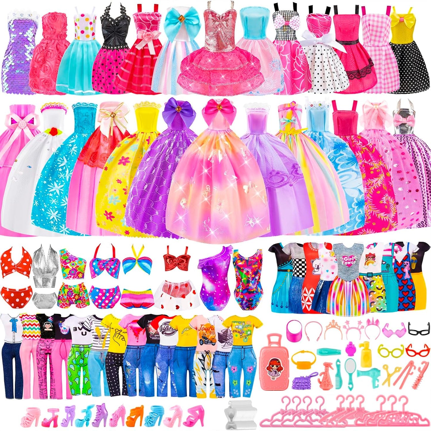 110 piezas de ropa y accesorios para muñecas y juguetes de vestir p...