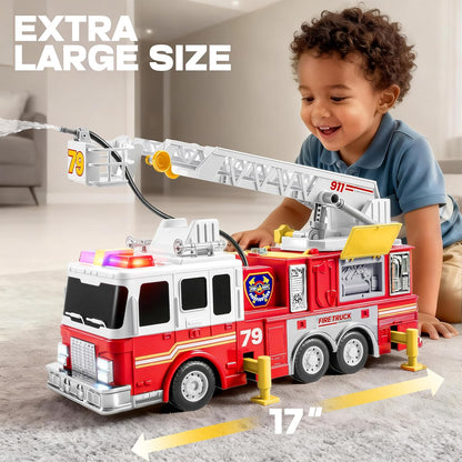 JOYIN Camión de Bomberos Extra Grande para Niños Pequeños con Escalera de 33 Pulgadas, Luces y Bomba Rociadora, Vehículo de Emergencia Grande, Juguetes para Niños de 3, 4, 5, 6, 7 Años de Edad, Regalo