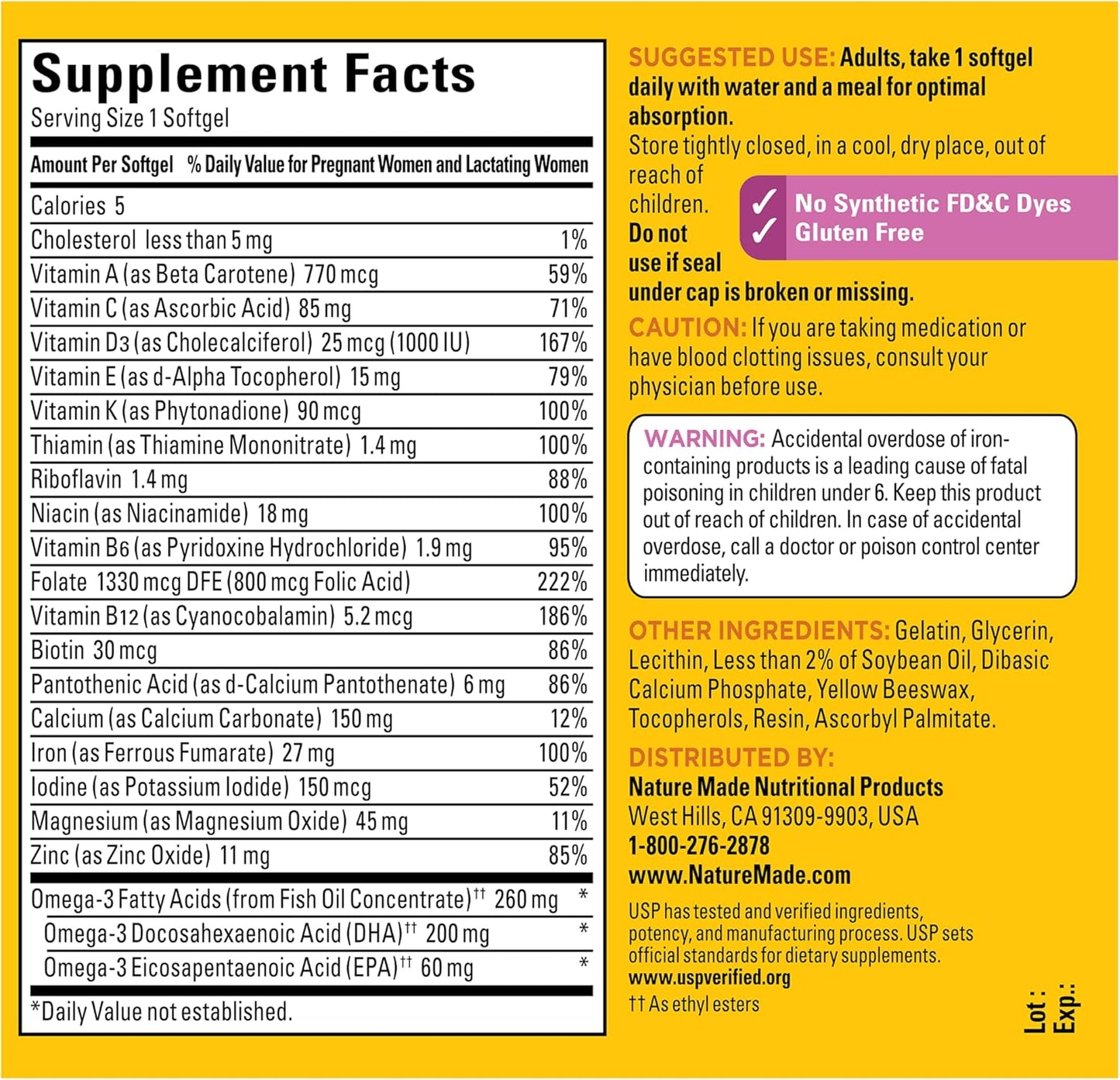 Nature Made Prenatal con ácido fólico + DHA, suplemento vitamínico...