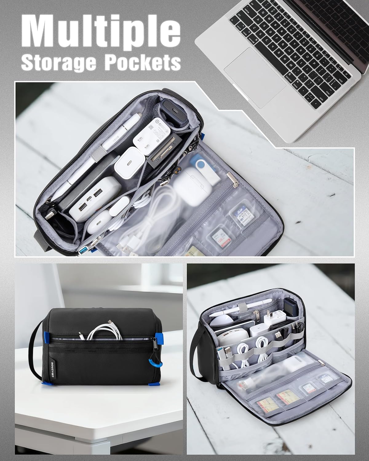 Smasrob Organizador de Electrónicos Estuche de Viaje, Bolsa Técnica Resistente al Agua Funda para Cargador para Cable, Cable, Tarjetas, Teléfono, Airpods, Negro
