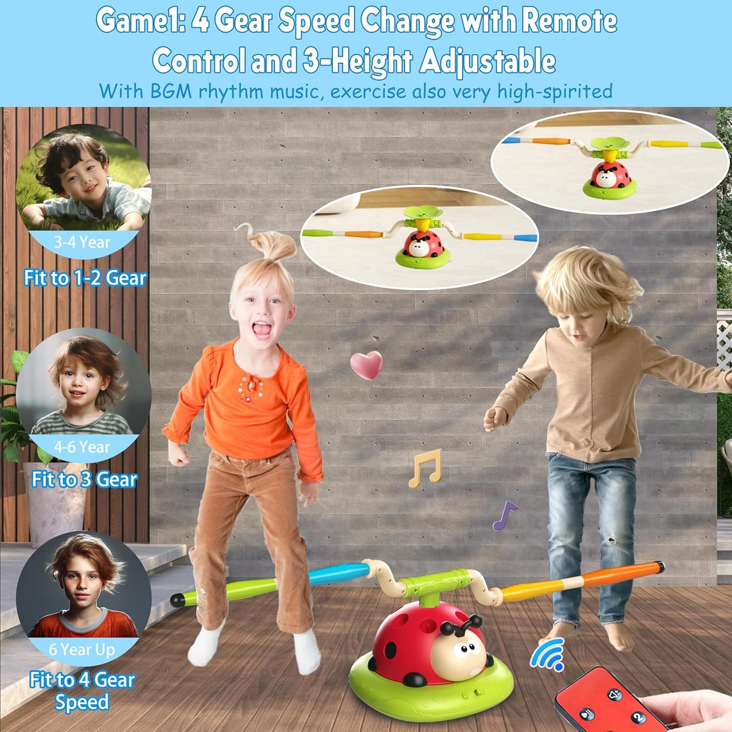 Juego de salto musical 4 en 1, juego de lanzamiento de anillos, juguetes de béisbol y lanzador de cohetes de lanzamiento por pisoteo para niños, juguetes y juegos con control remoto, juguetes para