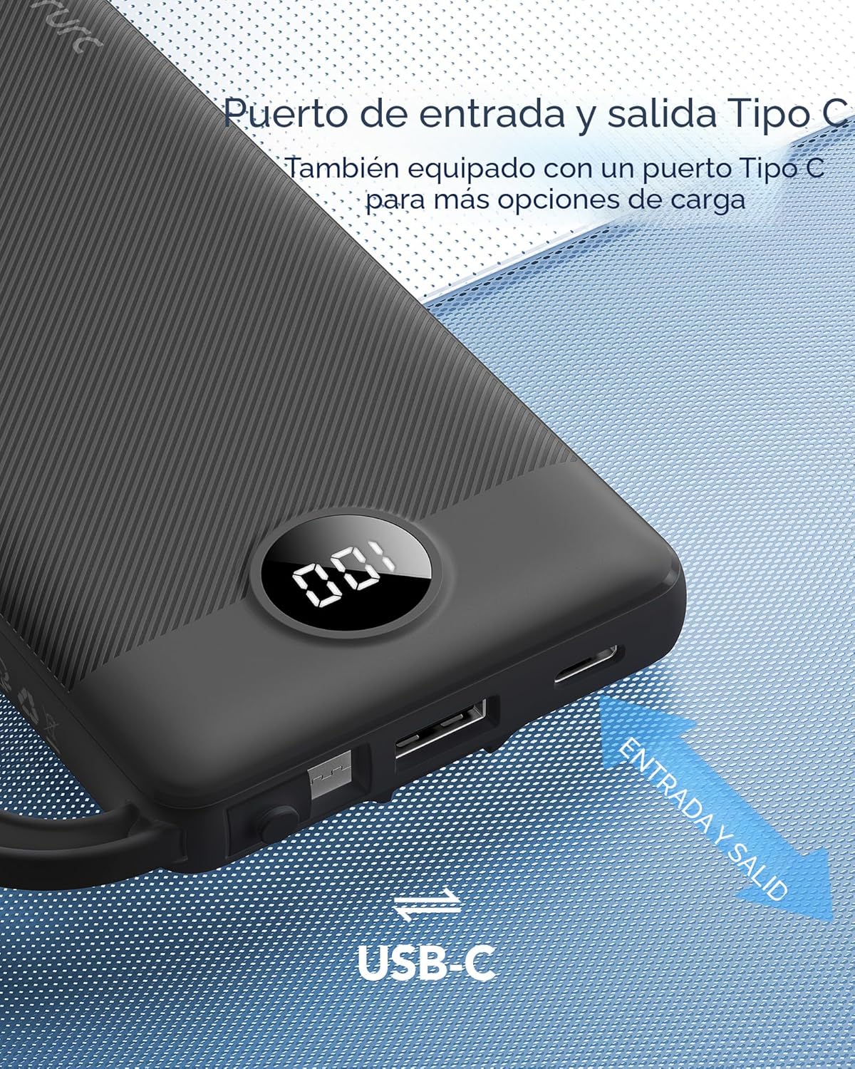 VRURC Cargador portátil con cables integrados, banco de energía del...