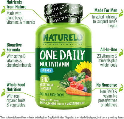 NATURELO Multivitaminas para hombre, un multivitamínico diario para...