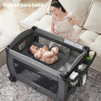 Pamo Babe Pack and Play 4 en 1 - Corral para bebés con moisés y cam...
