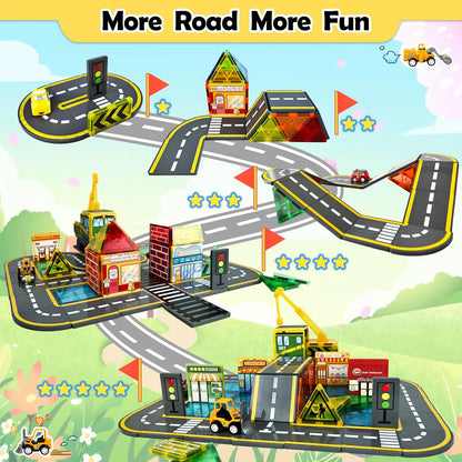 Drofex Juego de azulejos magnéticos para carretera con 2 grúas magn...