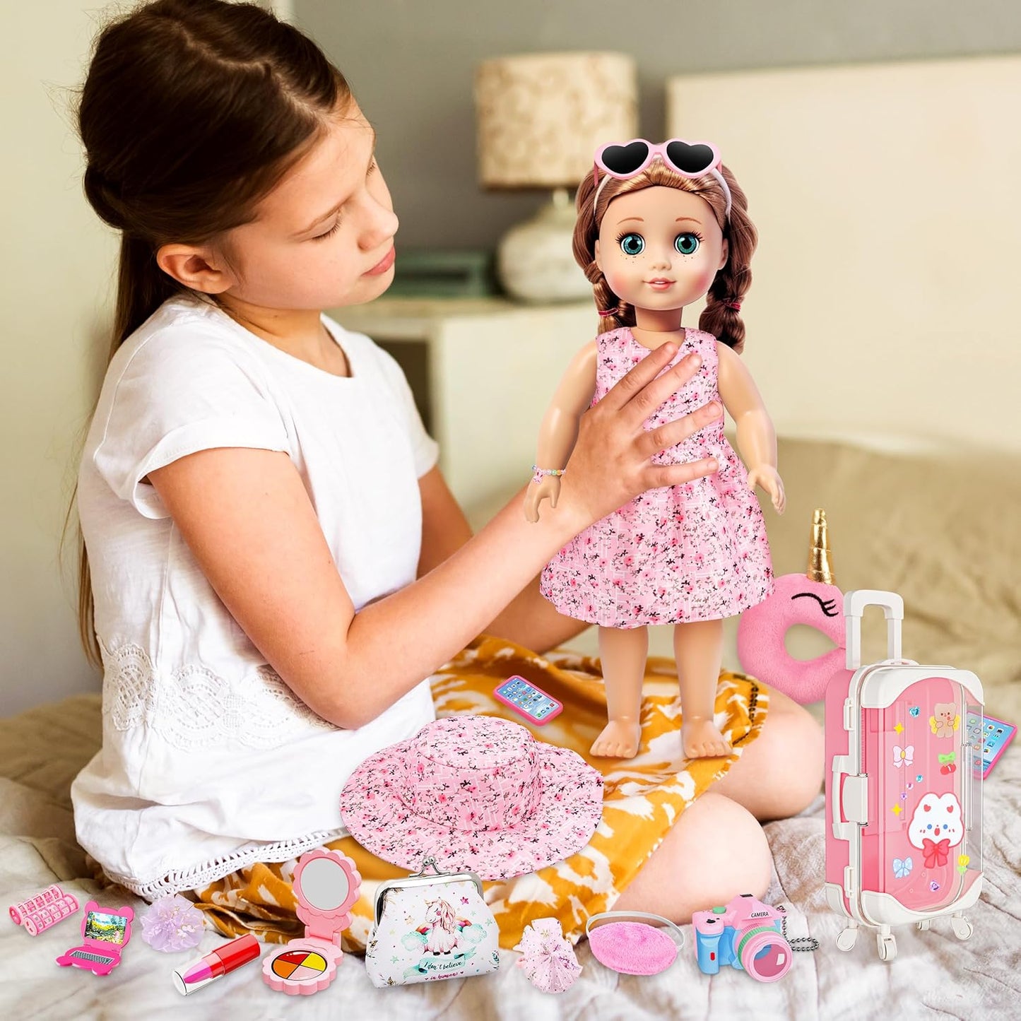 XFBB Juego de viaje con maleta para muñeca, ropa y accesorios para...