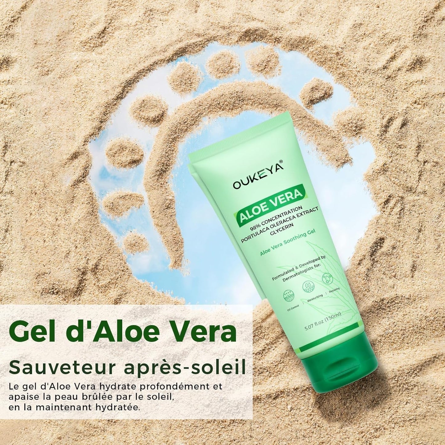 OUKEYA Gel de aloe vera: calmante, hidratante y nutritivo para cara...