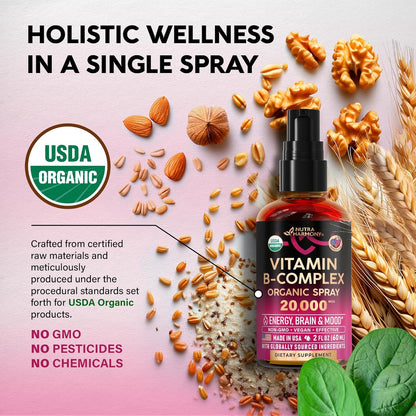 Spray Líquido de Vitamina B-Complex Orgánico USDA 8-en-1 - Ácido Pa...