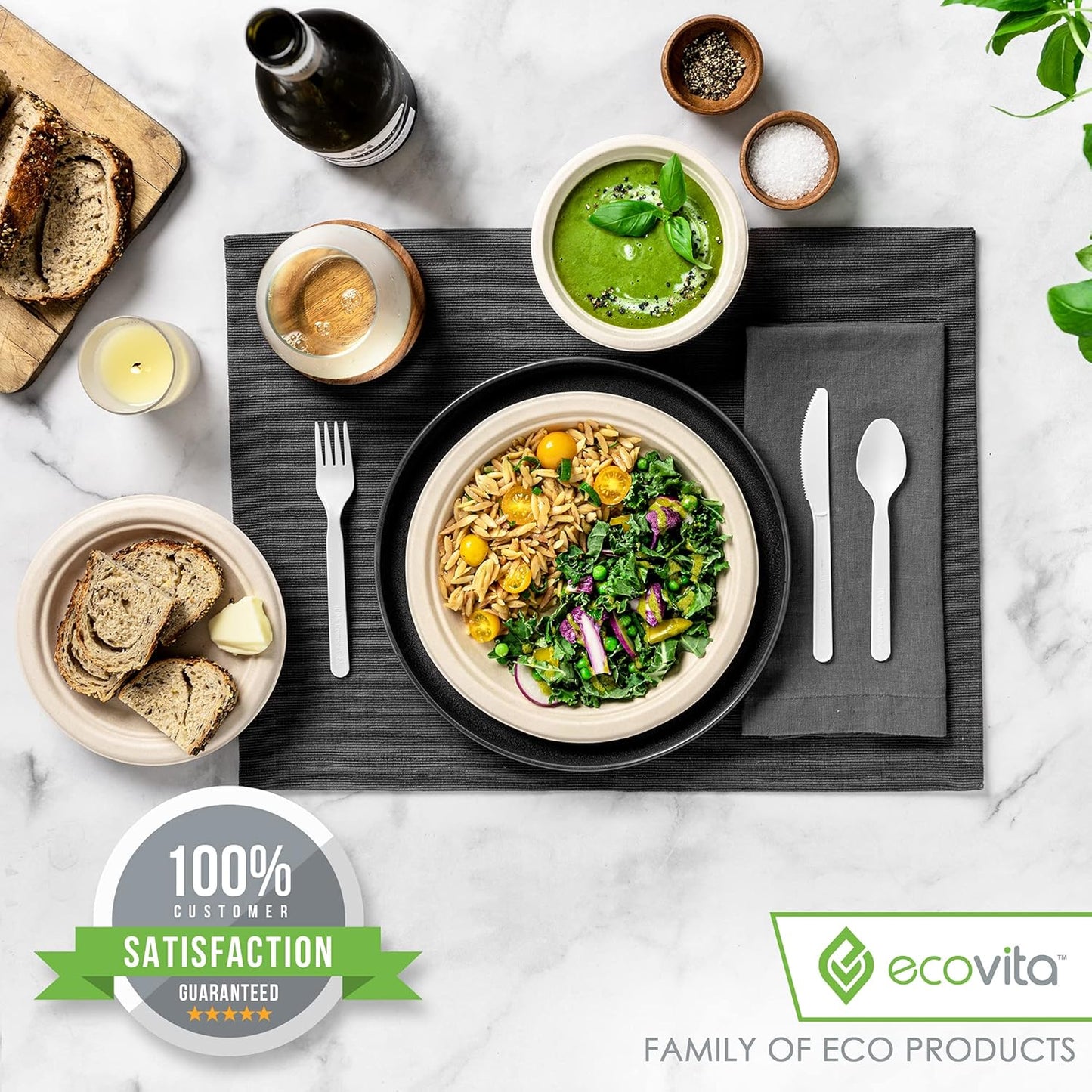 Ecovita Cuchillos 100% compostables \u2013 500 utensilios desechabl...
