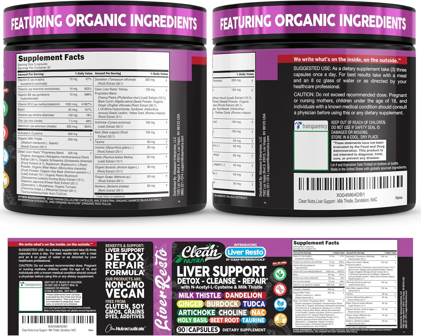 Clean Nutraceuticals Limpiador de Hígado Desintoxicación y Reparaci...