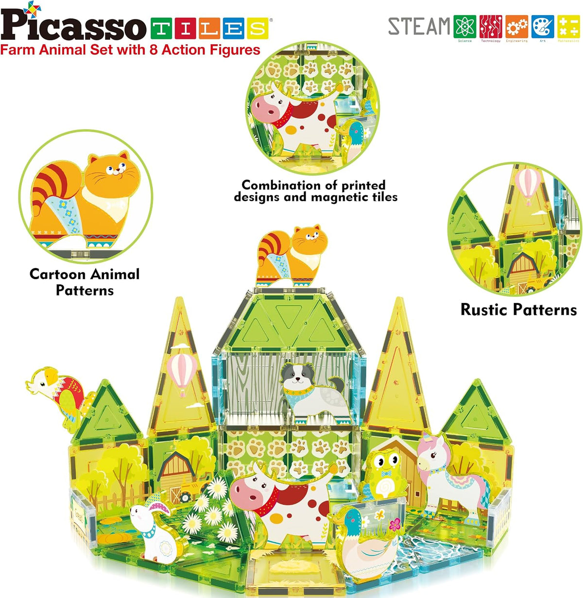 PicassoTiles Juego de Construcción de Azulejos Magnéticos de Animal...