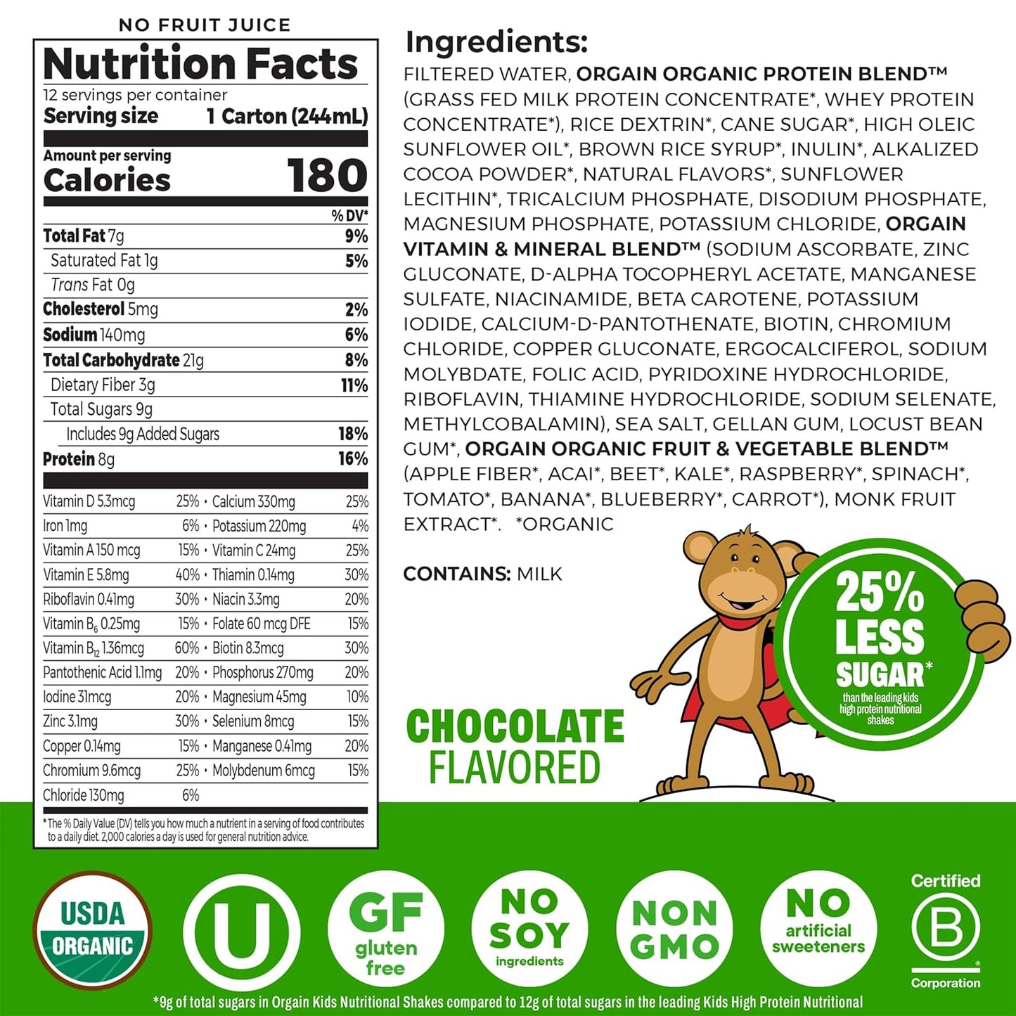 Orgain Organic Kids - Batido nutricional de proteínas para niños, c...