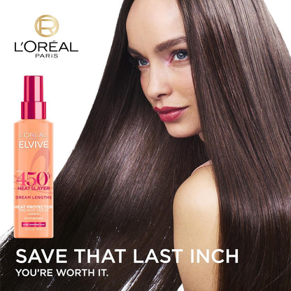 L'Oreal Paris Elvive Dream Lengths Heat Slayer - Aerosol de pre-planchado sin enjuague, 4.4 onzas | 4.4 US, Onza