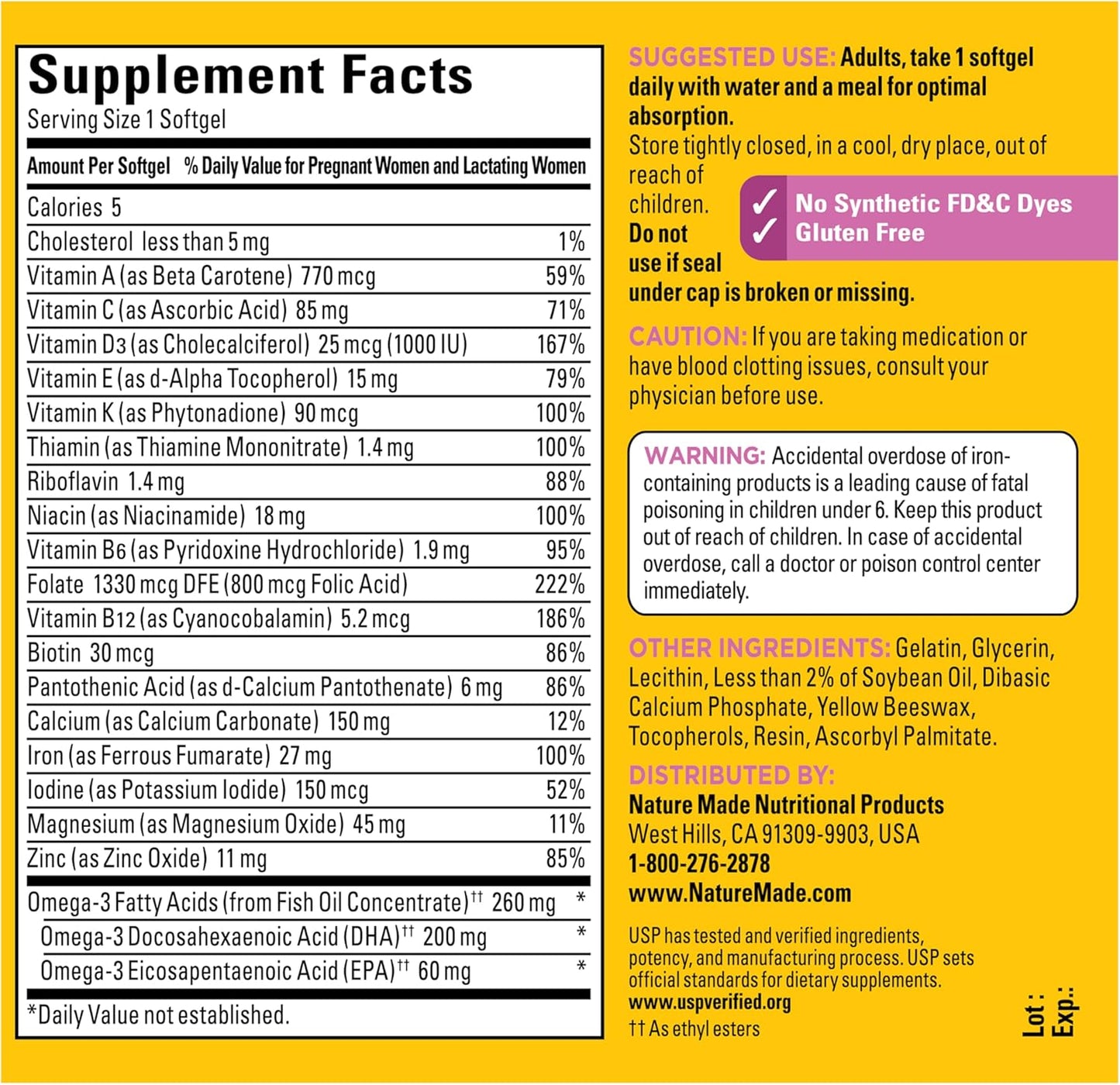 Nature Made Prenatal con ácido fólico + DHA, suplemento vitamínico...