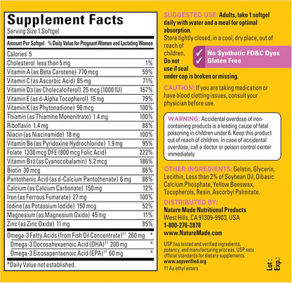 Nature Made Prenatal con ácido fólico + DHA, suplemento vitamínico...