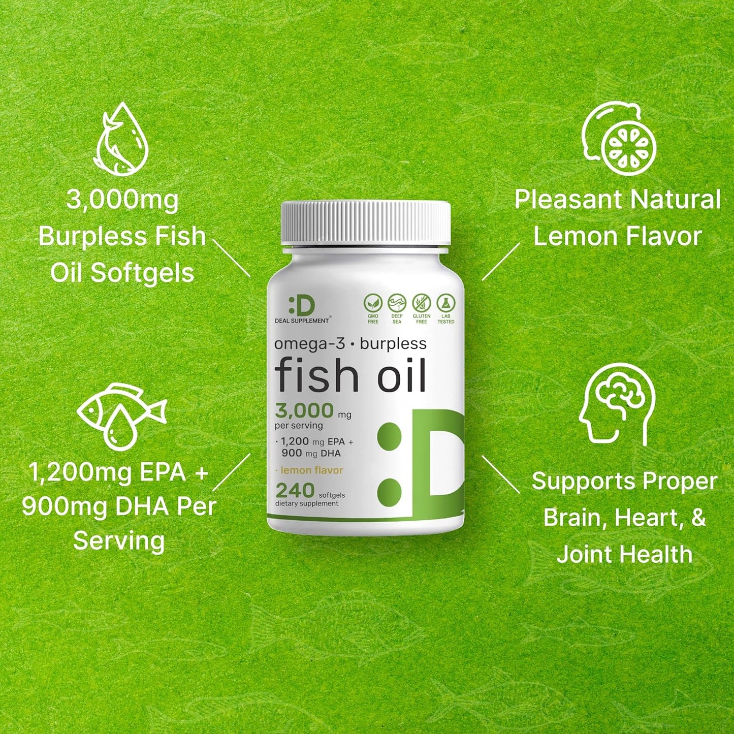 DEAL SUPPLEMENT Suplementos de Aceite de Pescado Omega 3, 3,000mg p...