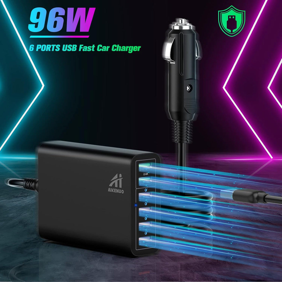 Cargador De Coche Usb De Múltiples Puertos, 96w 6 Puerto