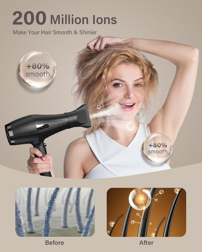 Annlary Secador De Pelo Iónico Con Difusor, Secador De Pelo,