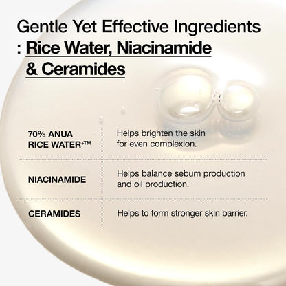 Anua Rice 70 Glow Milky Toner, Para Piel De Vidrio, Agua D