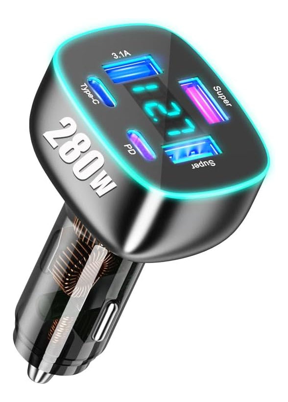 Cargador De Teléfono De Coche Usb C De 5 Puertos Con Panta