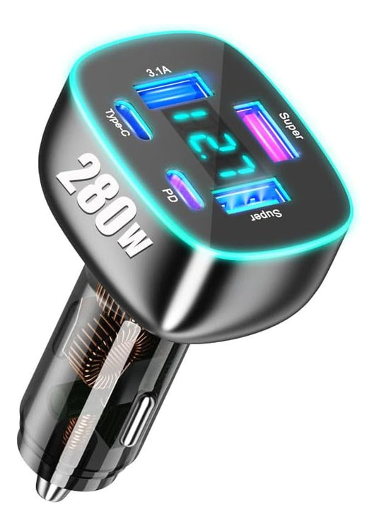 Cargador De Teléfono De Coche Usb C De 5 Puertos Con Panta
