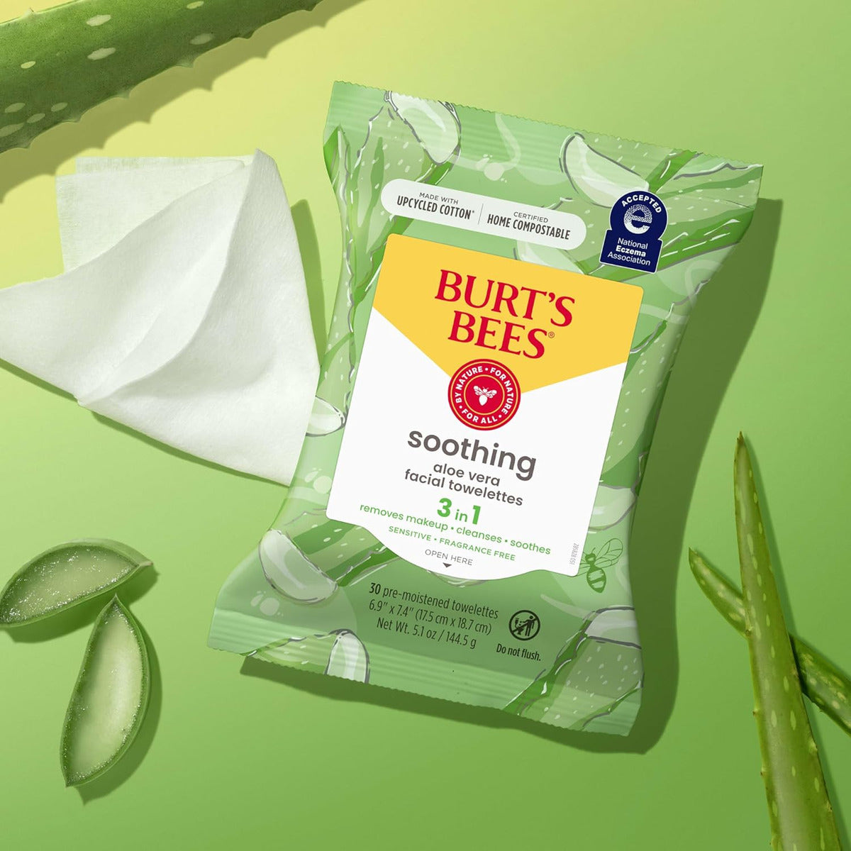 Burt's Bees Toallitas Faciales De Aloe Vera, Para Piel Sensi