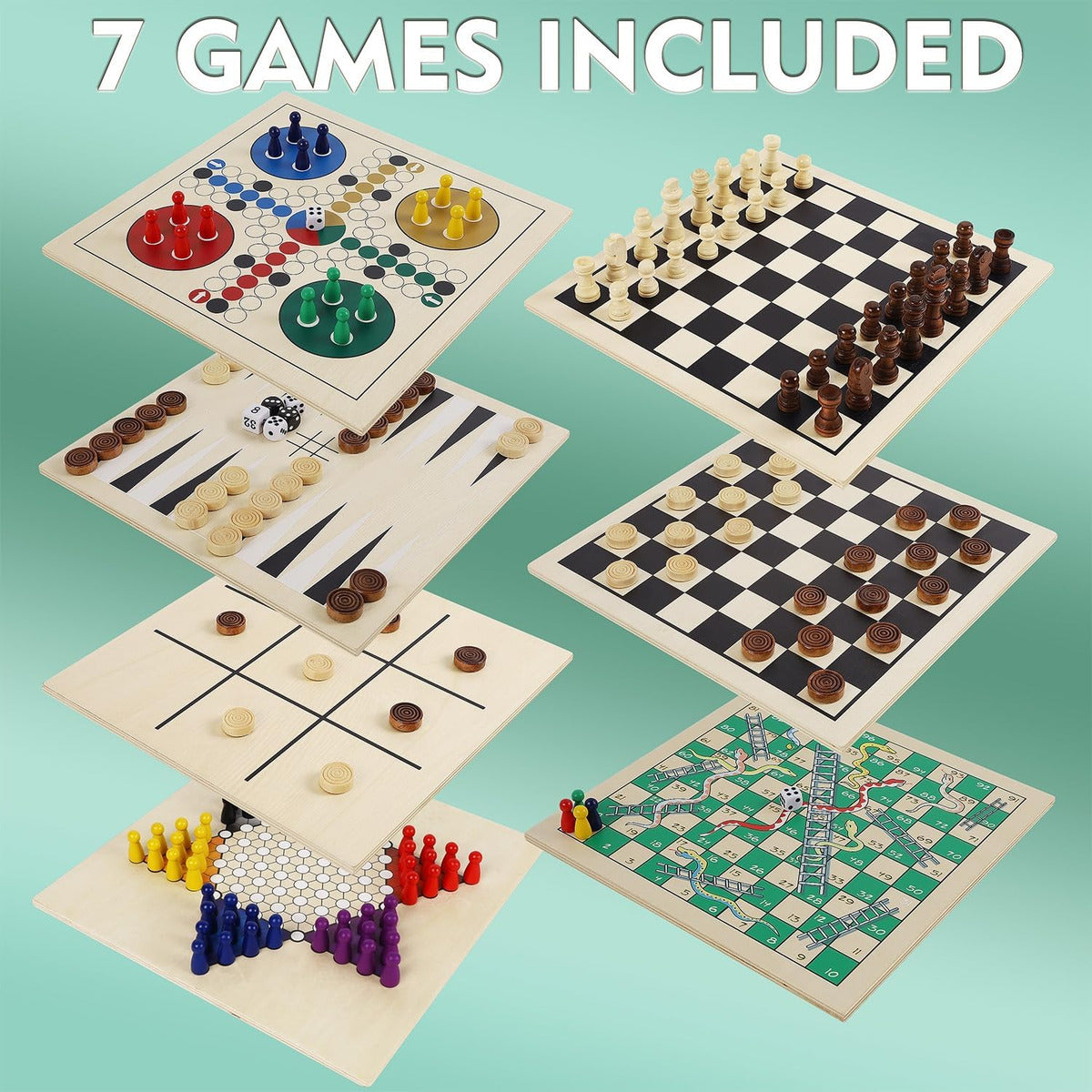 Juegoal Juego De Mesa De Madera 7 En 1 Para Niños Y Adultos,