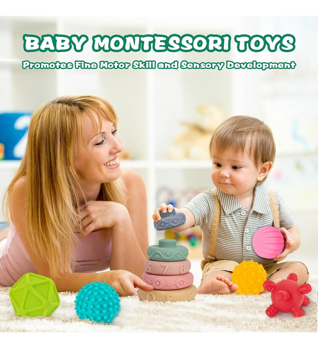 Springflower Juguetes Montessori 3 En 1 Para Bebés De 0-3-6-