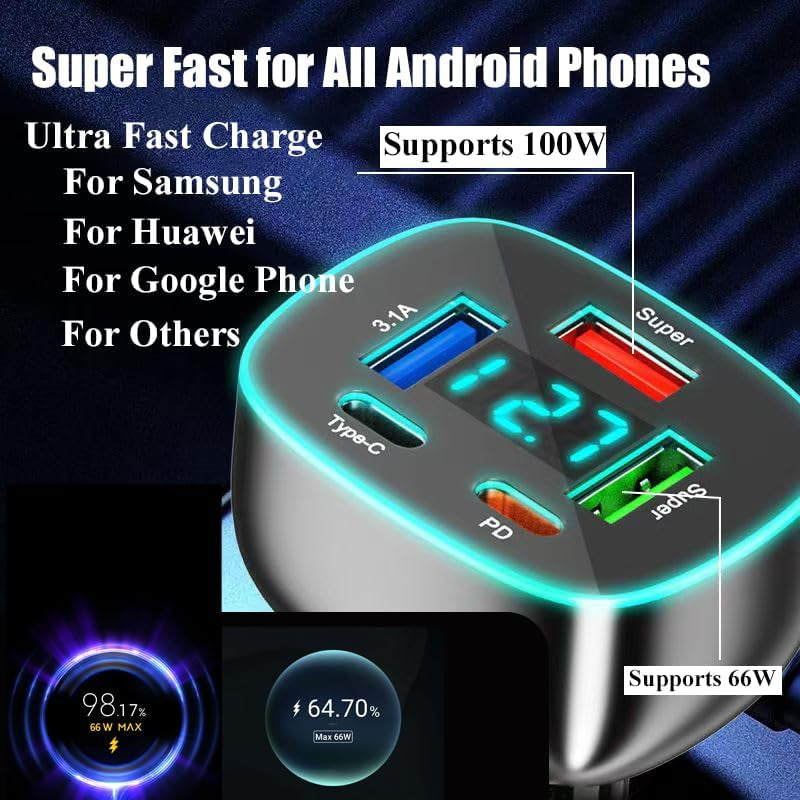 Cargador De Teléfono De Coche Usb C De 5 Puertos Con Panta